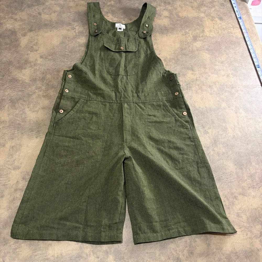 Ark Imports Bib Overalls Women Large Green Cotton Shortalls Wide Leg Boho 0114